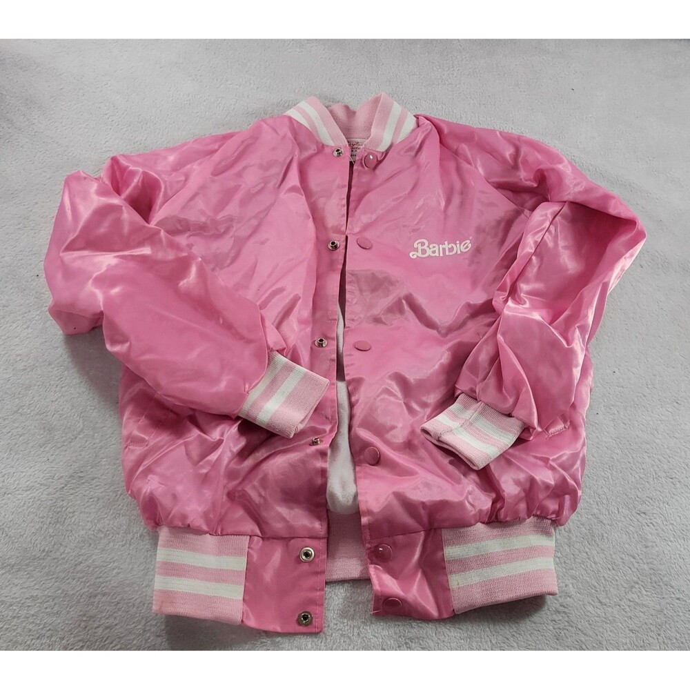 Vintage Taylor Made Barbie Nylon Windbreaker Jacket Pink Snap Graphic Large USA
